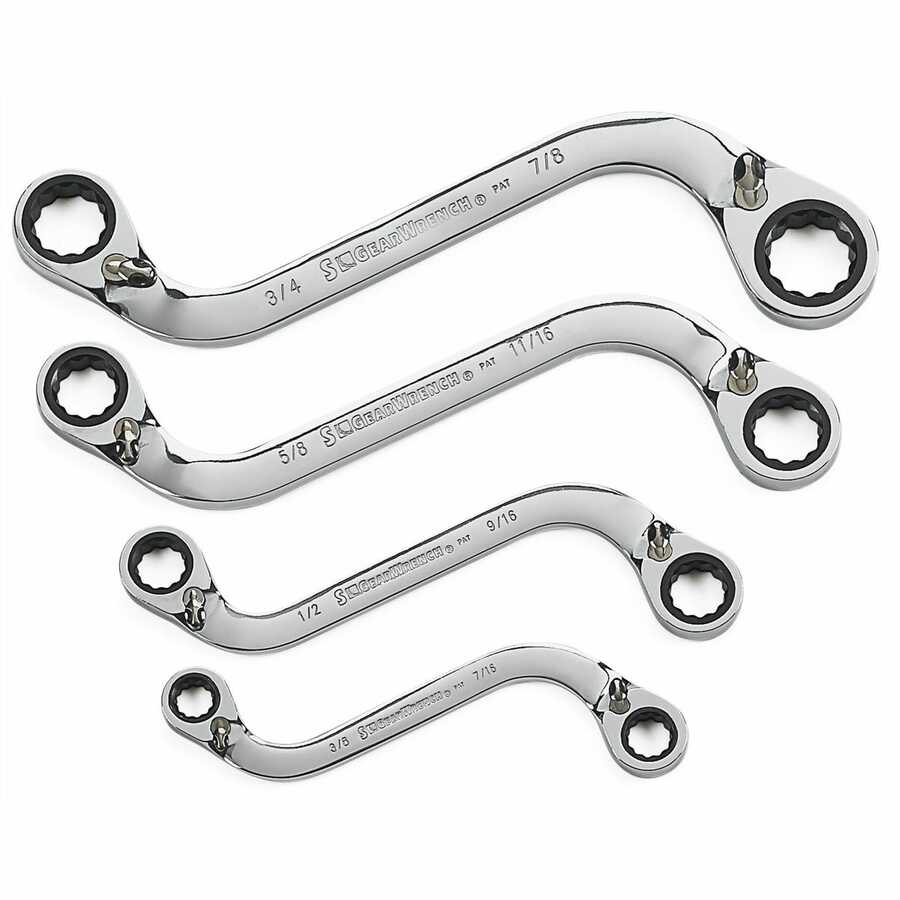 S-Shape Fractional SAE Reversible GearWrench Set 4 Pc