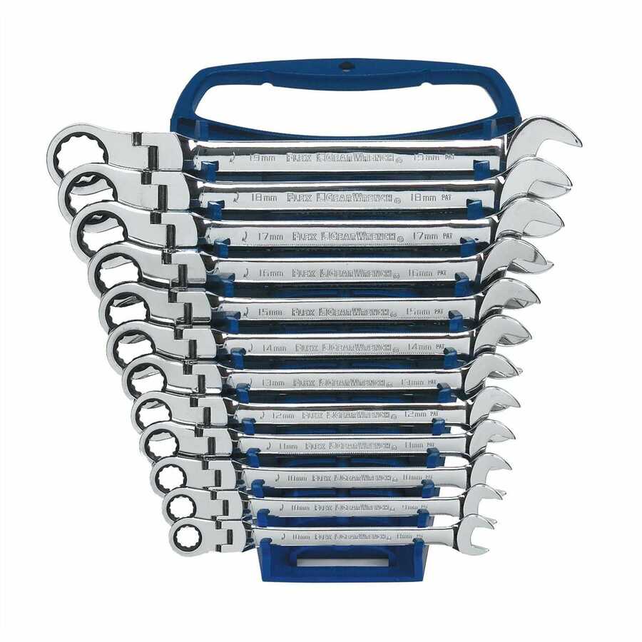 Metric Flex Head Combo GearWrench Set - 12-Pc w/ Wrench Rack