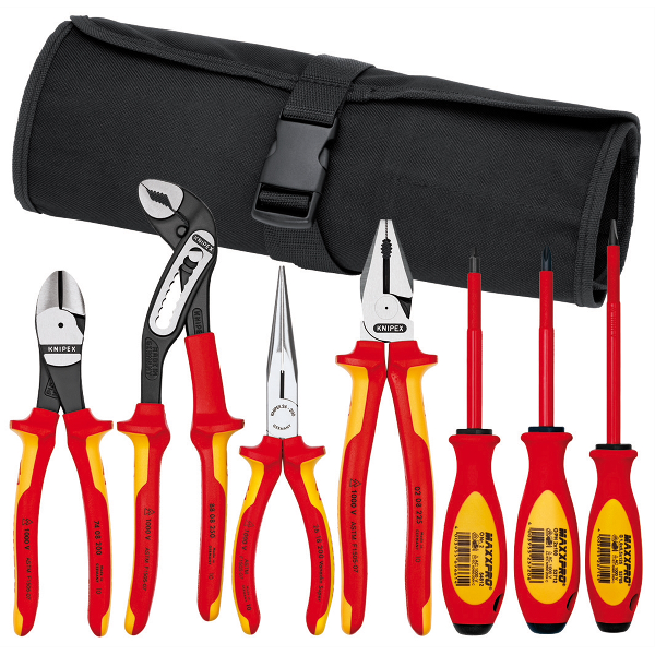 7 Pc Pliers and Screwdriver Tool Set-1000V Insulated Tool Roll