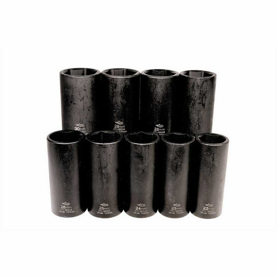 IMPACT SOCKET SET 1/2 DRIVE DEEP METTRIC 9PC