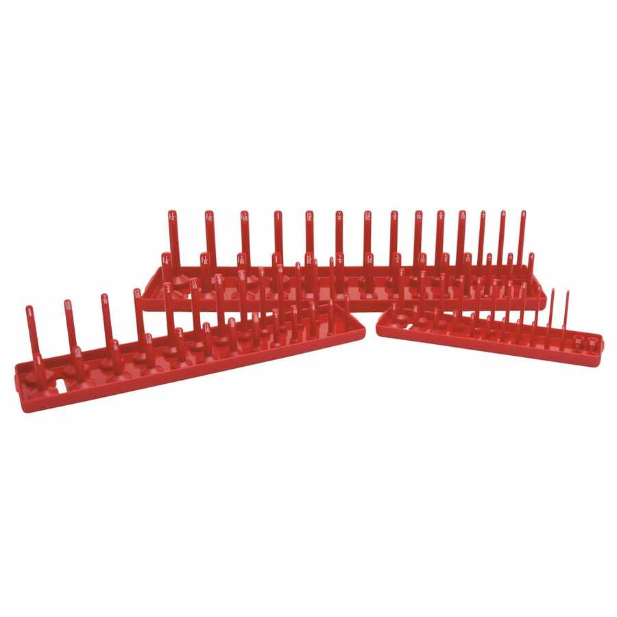 3 Pc SAE Socket Holder Set; Red