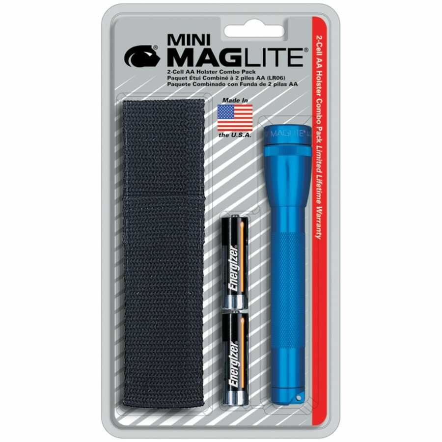 Mini MAGLITE AA Flashlight Holster Combo Pack - Blue