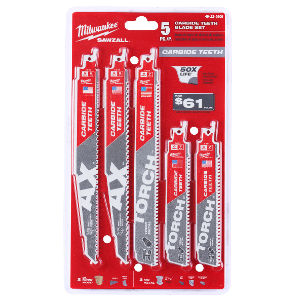 5PC Carbide Teeth Sawzall Blade Set