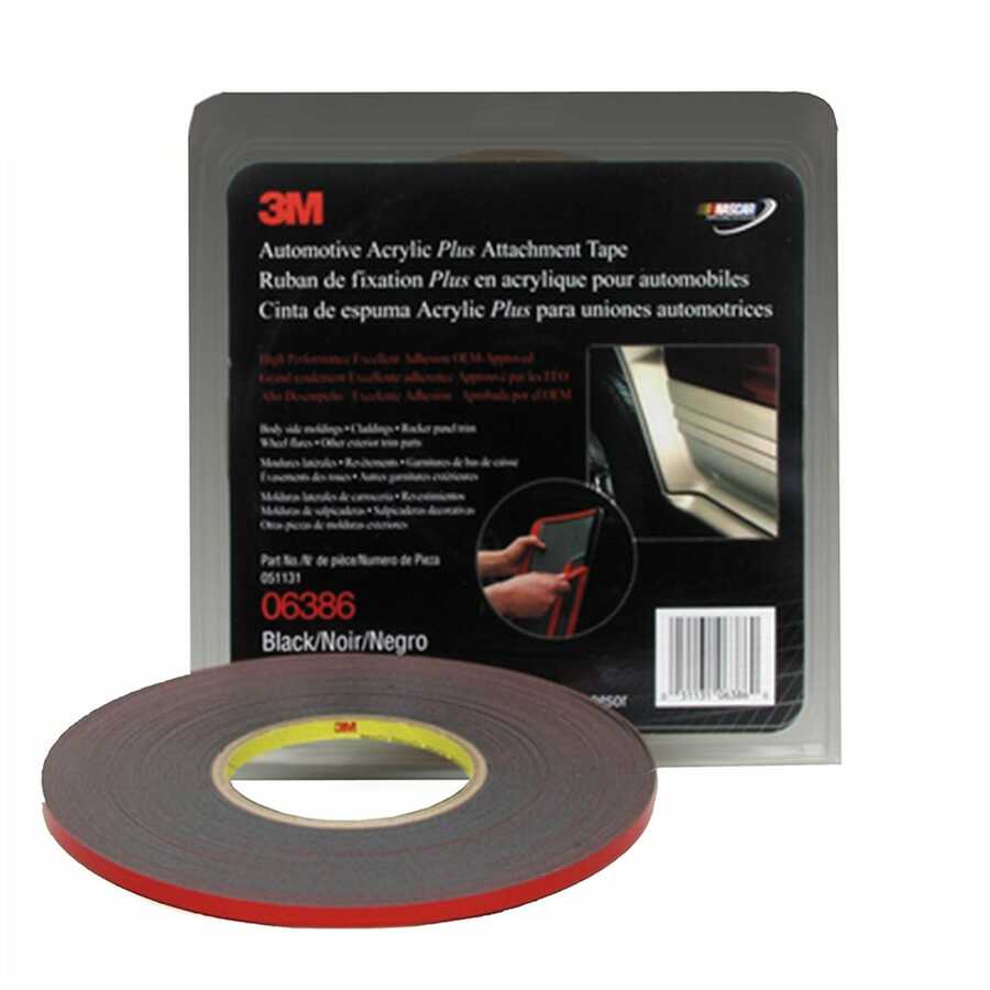 Automotive Acrylic Plus Attachment Tape, Black, 1/4" X 20 yards,