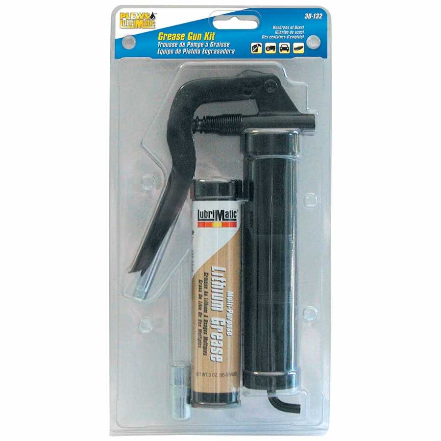 Pistol Style Grease Gun Kit w 3-1/2 Inch Ext, 3 oz Cartridge