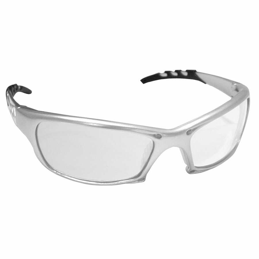 GTR SAFETY GLS SLVR FRAME/CLEAR LENS -CLAMSHELL