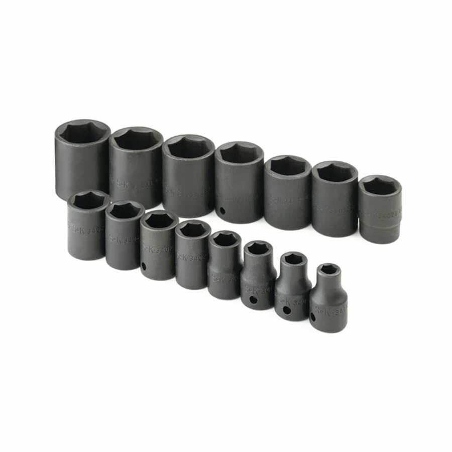 1/2 In Drive 6 Pt Standard Fractional Impact Socket Set - 15 Pie