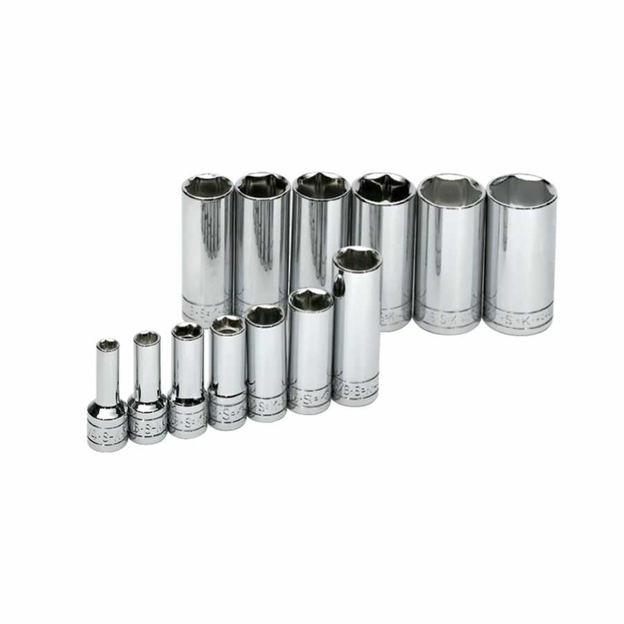 3/8 In Drive 6 Pt SAE Deep Socket Set - 13-Pc