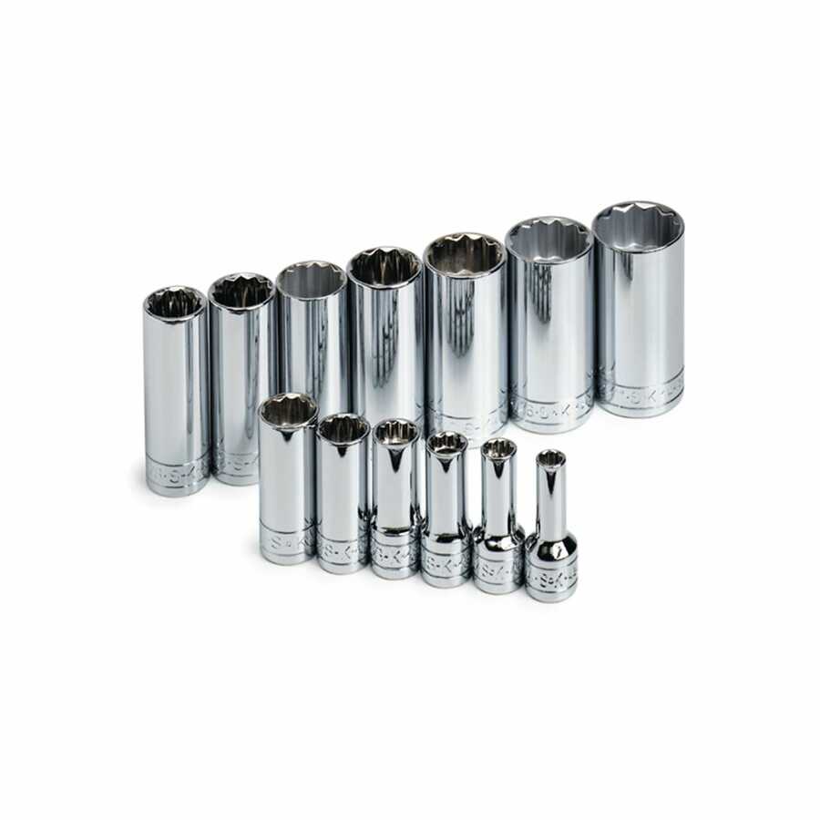 3/8 In Drive 12 Pt Deep Fractional Socket Set - 13-Pc