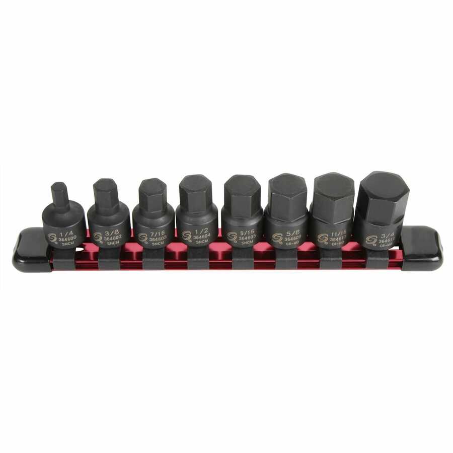 8PC 3/8\" SAE STU HEX DRVR SET