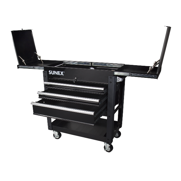 3 Drawer Slide Top Utility Cart w/ Power - Black