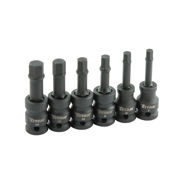 6PC 1/2"DR MM HEX IMP BIT