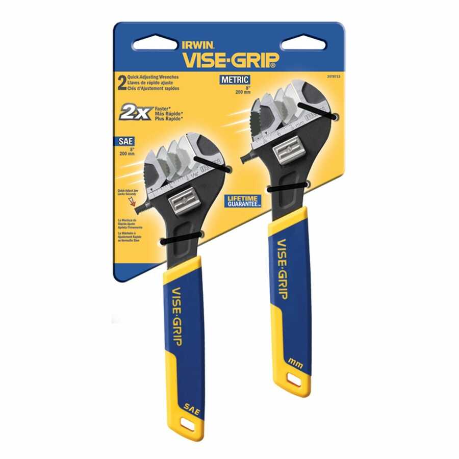 2PC 8" QUICK ADJ WRENCH SET SAE/METRIC