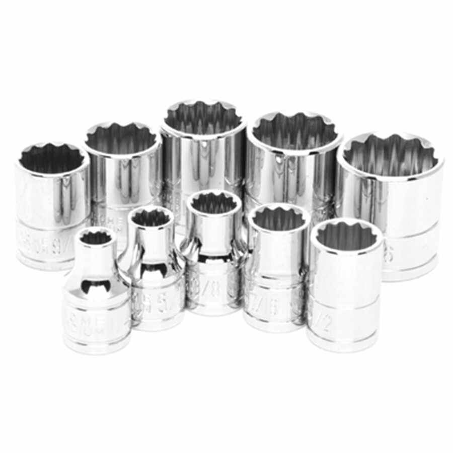 10 Pc 3/8'' Dr 12pt SAE Skt Se