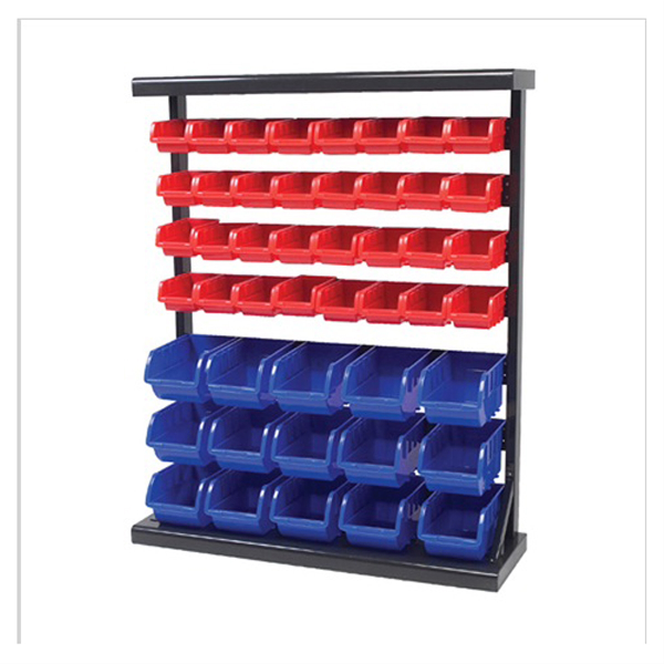 METAL STORAGE RACK W/PLASTIC STORAGE BINS