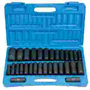 1/2 In Dr Deep Fractional & Metric 6 Pt Impact Socket Set - 30-P