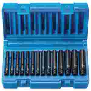 1/4 In Dr 6 Pt Deep Metric Impact Socket Set - 14-Pc