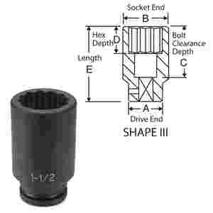 3/4 In Dr 12 Pt Deep Impact Socket - 2-1/2 In