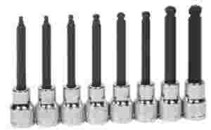 8 pc 3/8" Drive -Point SAE Bit Long Ball Tip Hex B...