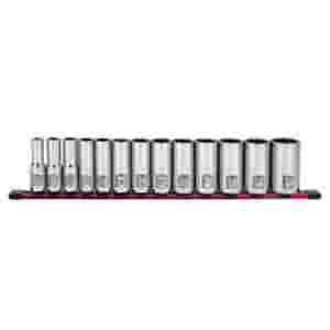 13Pc. 1/2\" Dr. Deep Socket Set SAE 12pt on rail...