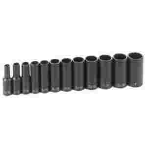 3/8 In Dr 12 Pt Deep Fractional Impact Socket Set - 12-Pc