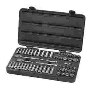 3/8 Inch Drive SAE Metric 6 Pt Standard & Deep Socket Set 57 Pc