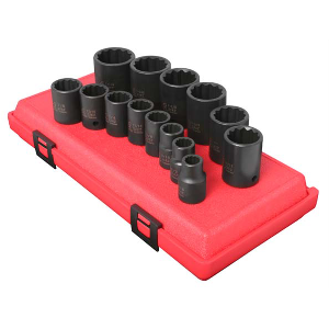 1/2" Dr. SAE 12 Point Impact Socket Set on rail...