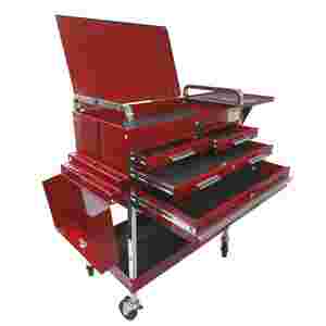 Deluxe Service Cart - Red With Locking Top, 4 Draw...